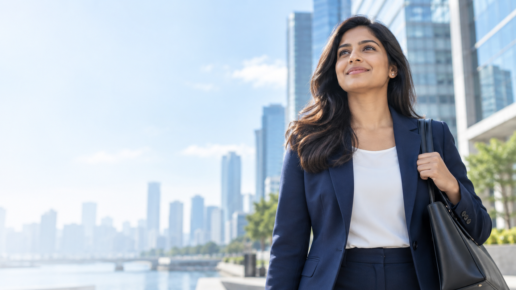 Professional woman moving confidently toward her next career opportunity